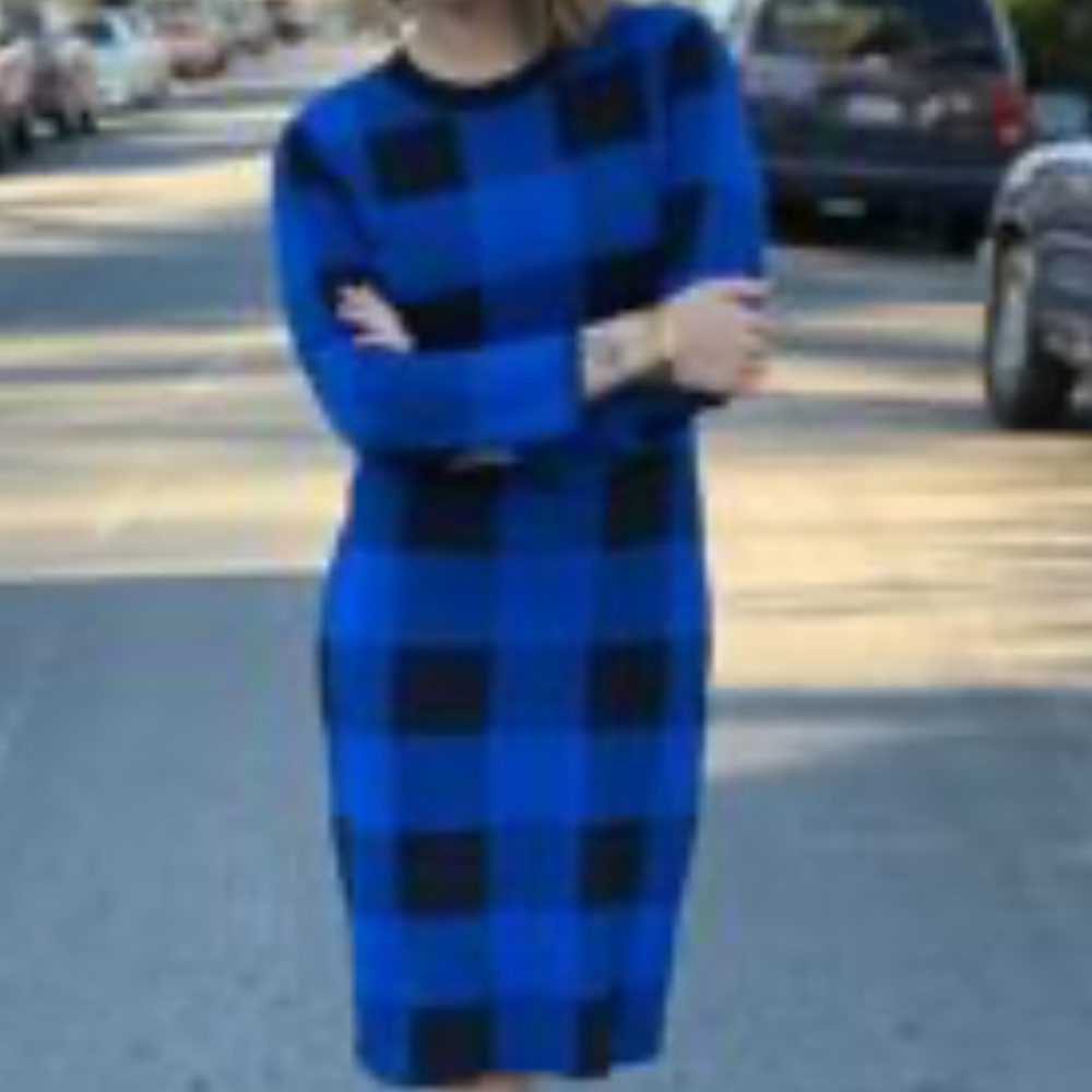 New York & Co Plaid Long-Sleeve Knit Bodycon Dress